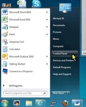 Windows Start Menu, Control Panel